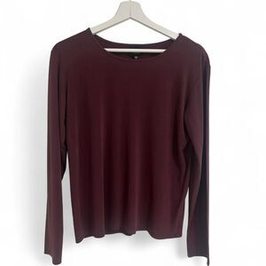 Eileen Fisher Burgundy Silk Long Sleeve Womens Size Small
